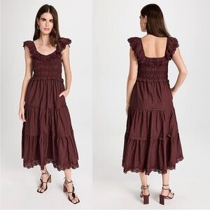 Madewell Burgundy Midi Dress with Ruffle Sleeves